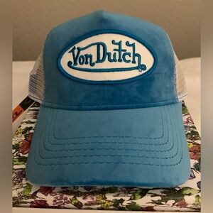 Von Dutch NWT Authentic Vibrant Blue Velvet Trucker Hat